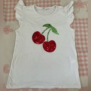 Cherry Sequin Ruffle Sleeve Tank Top Kids Size 10